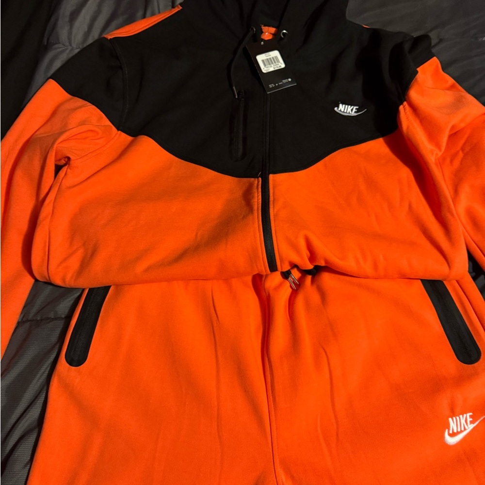 Nike Black and Orange Colorblock Full-Zip Hoodie & Joggers Set